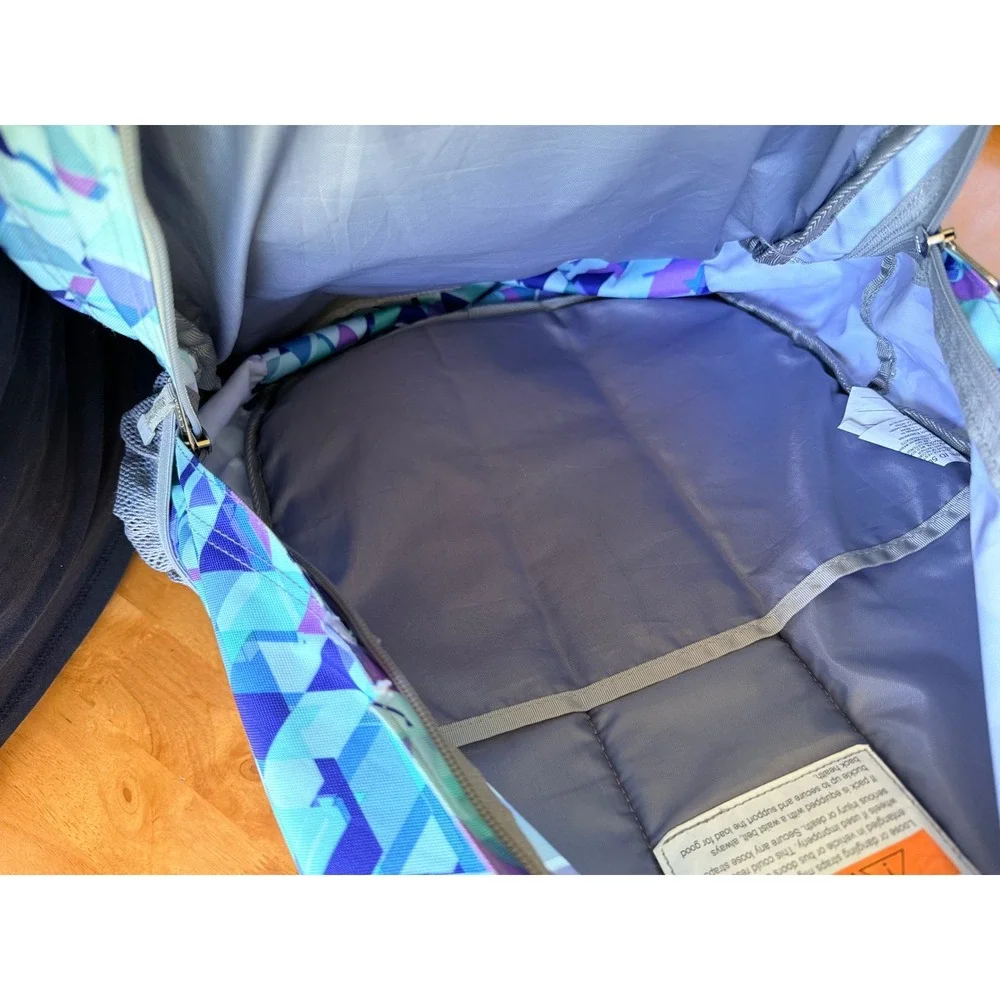 LL Bean Deluxe Backpack Blue Purple Geometric Triangle Print School Bag